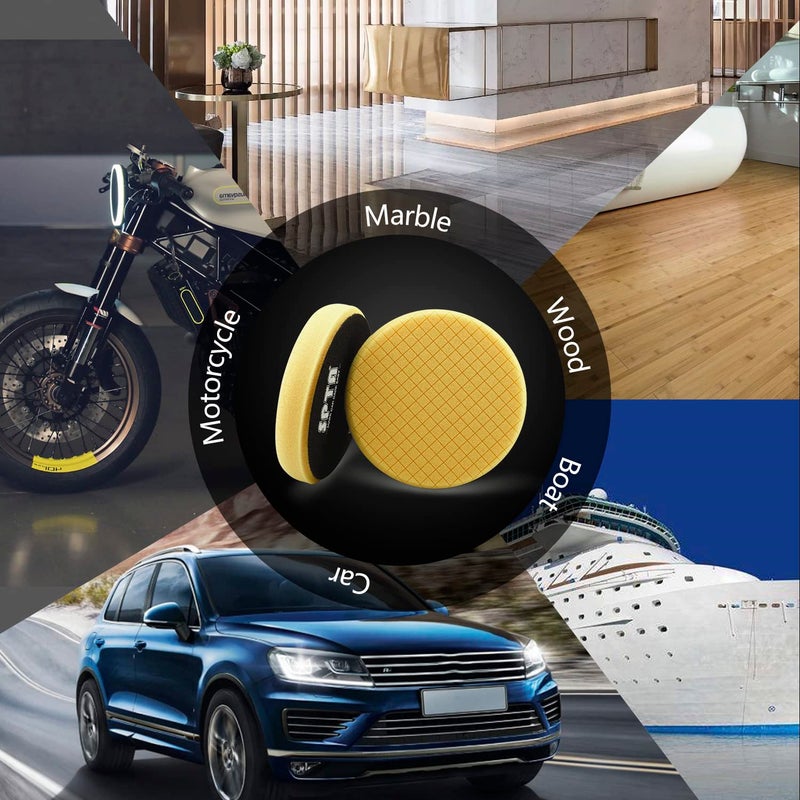 SPTA Yellow Medium Cut Pad, Buffing Polishing Pads, SPTA 3Pcs 6.5 Inch Face for 6 Inch 150mm Backing Plate Compound Buffing Sponge Pads For Car Buffer Polisher Compounding, Polishing and Waxing -X00224Y6B3 - Image 5